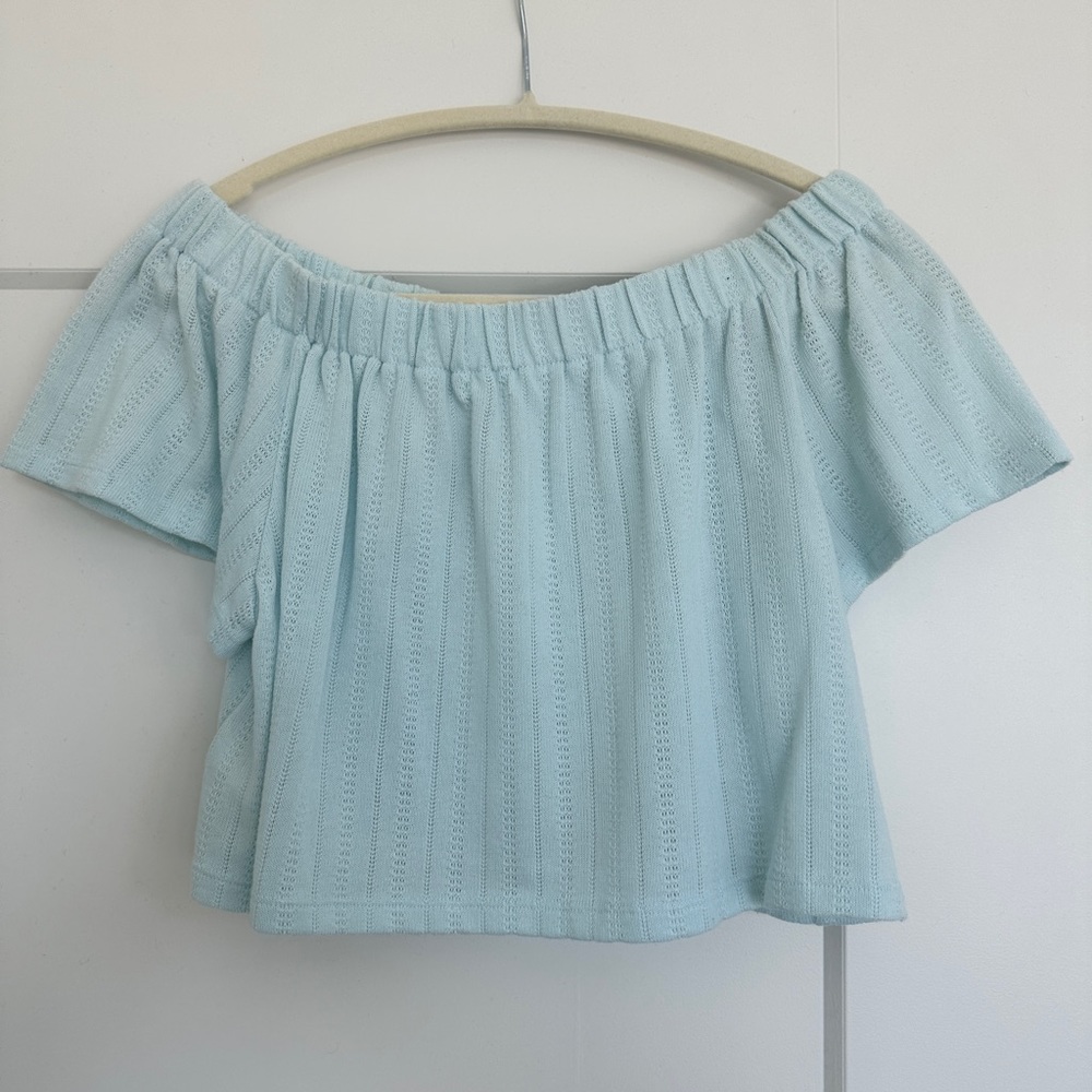 Urban outfitters off the shoulder blue crop top